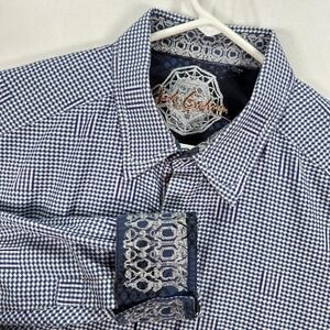 Robert Graham Shirt Mens XL Blue Check Long Sleeve Button Embroidered Flip Cuff